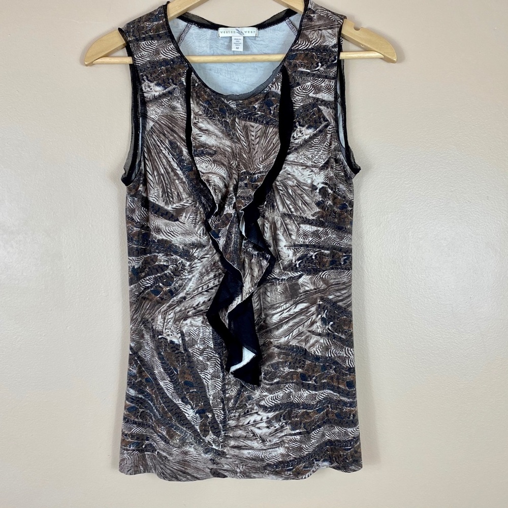 4/$20 Anthro Weston Wear Mesh Trim Ruffle Tank M